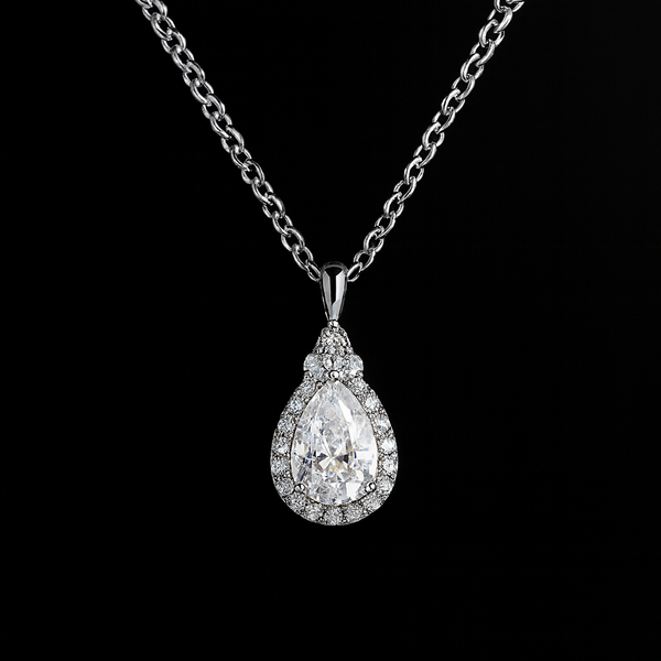 Corvanni Pear Cut Halo Necklace