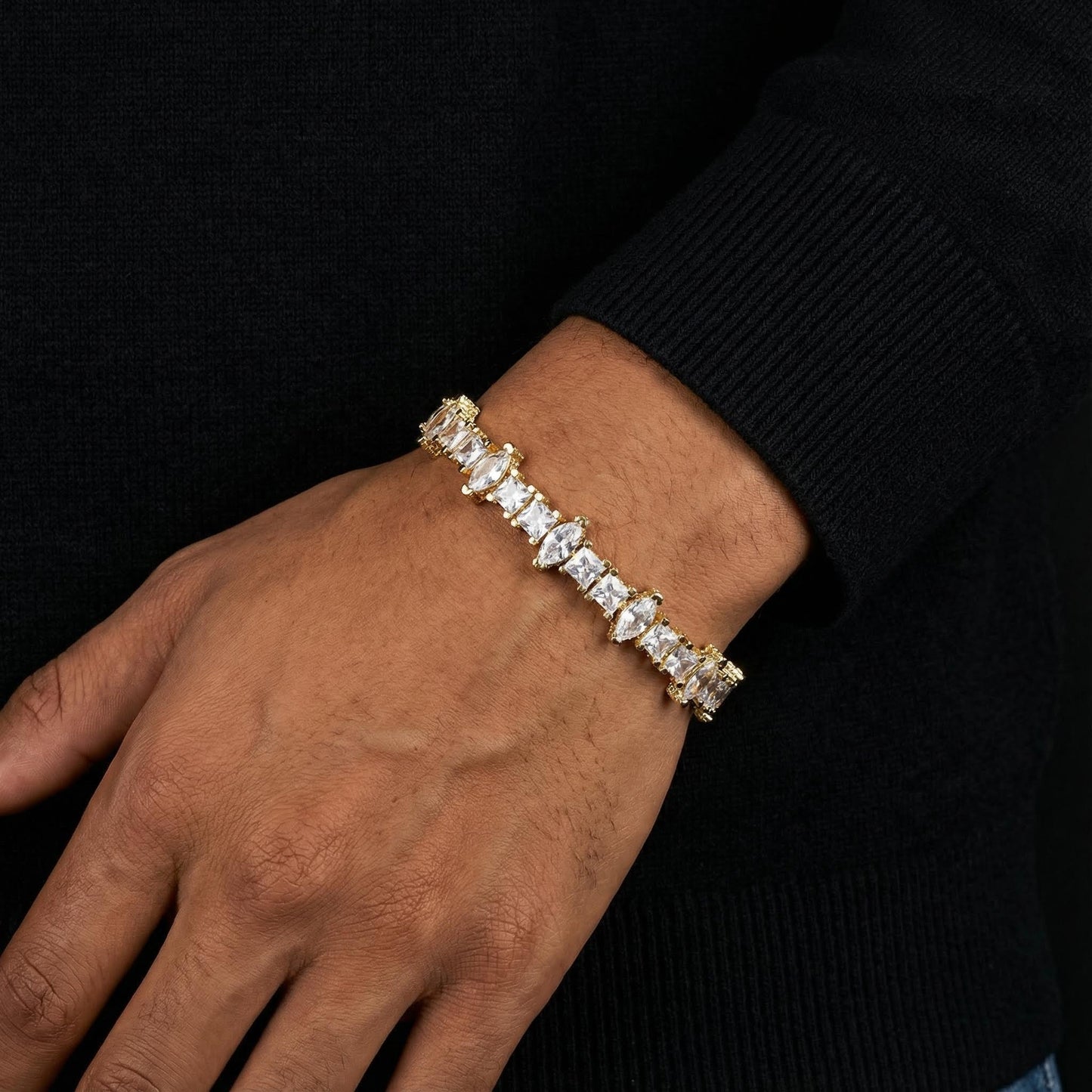 5mm Marquise Princess Cut Tennis Bracelet Gold