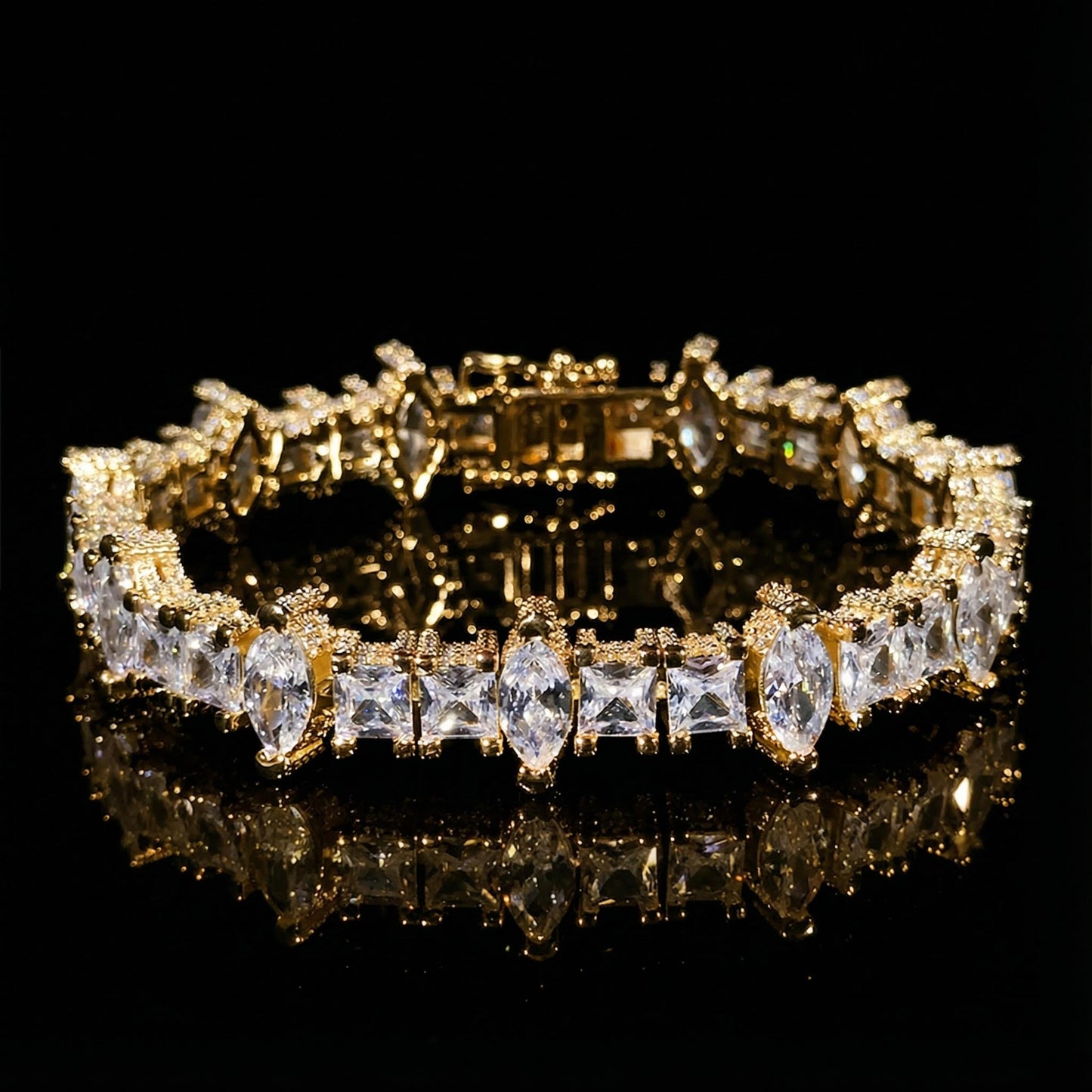 5mm Marquise Princess Cut Tennis Bracelet Gold