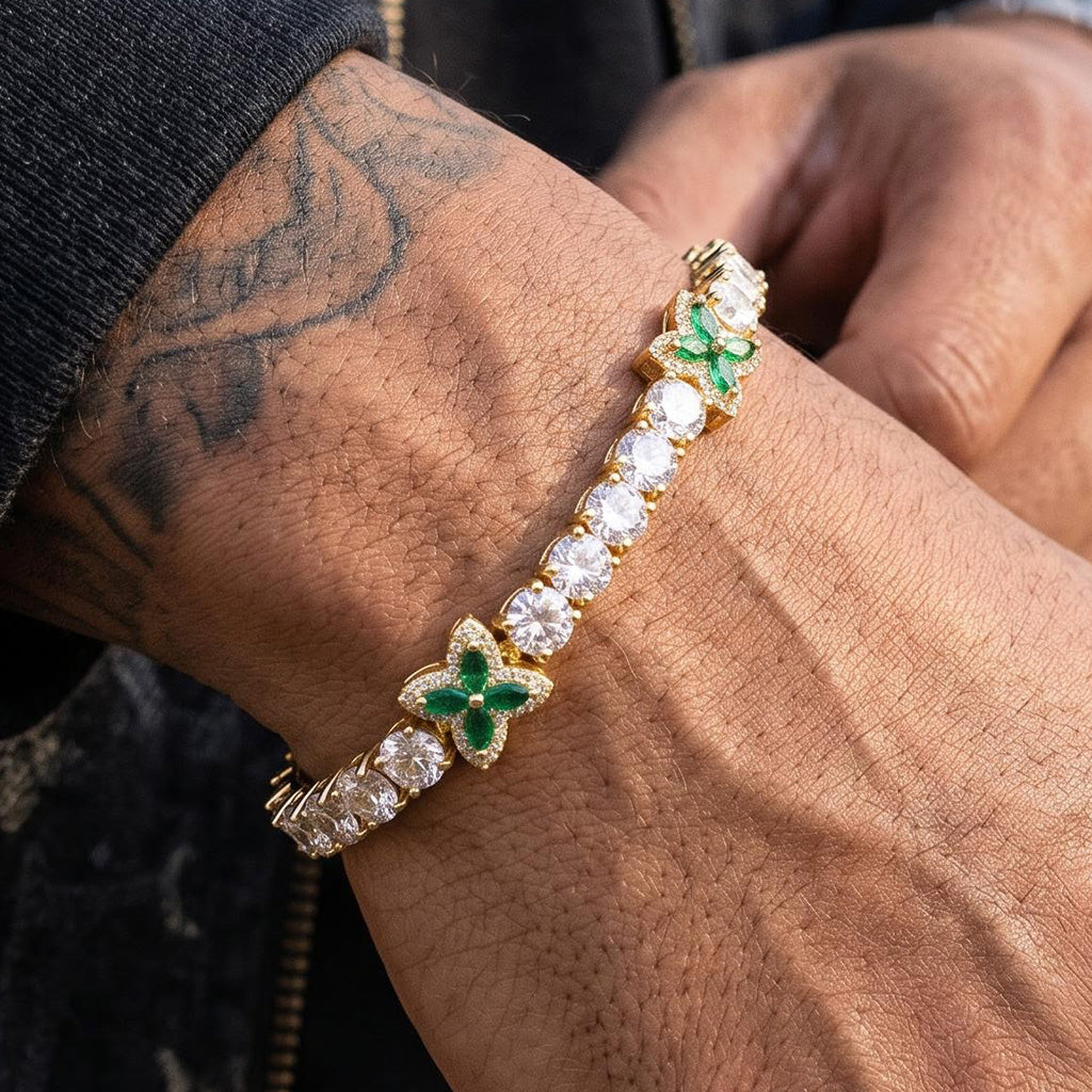 5mm Green Four Clover Tennis Bracelet Gold
