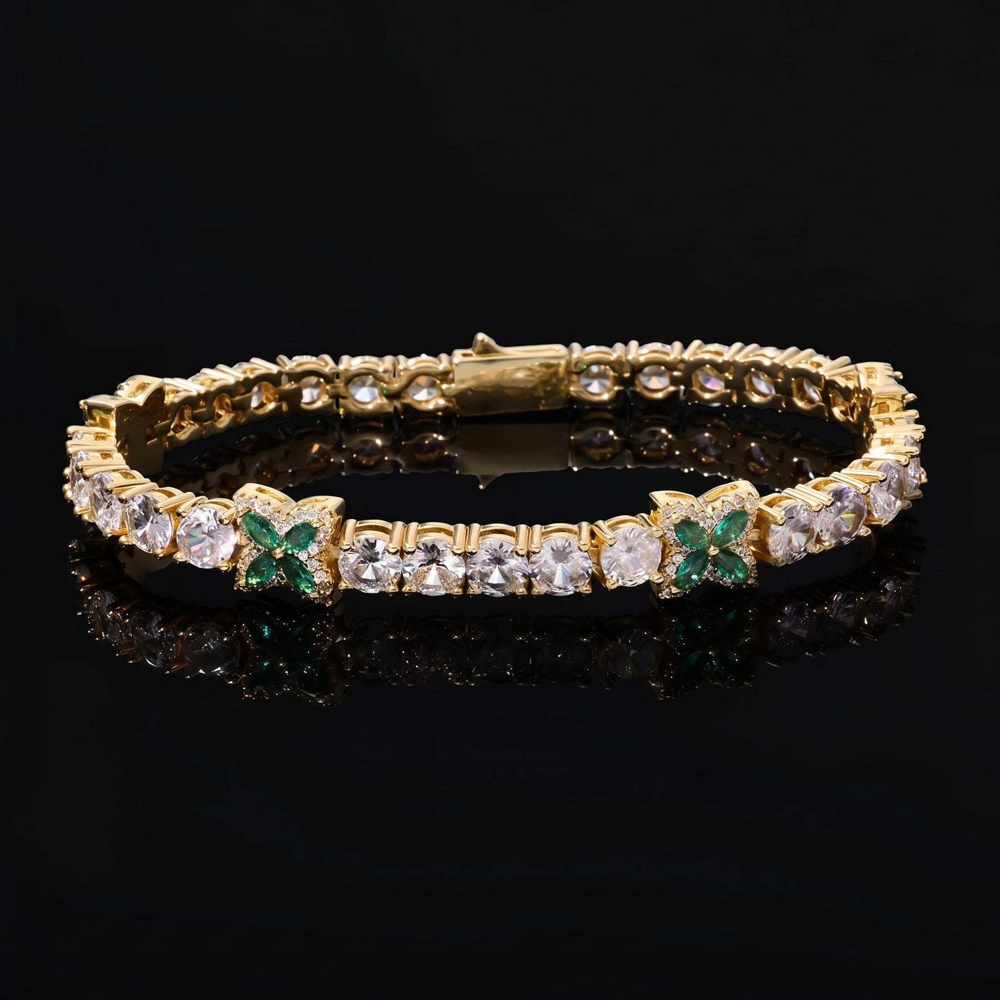5mm Green Four Clover Tennis Bracelet Gold