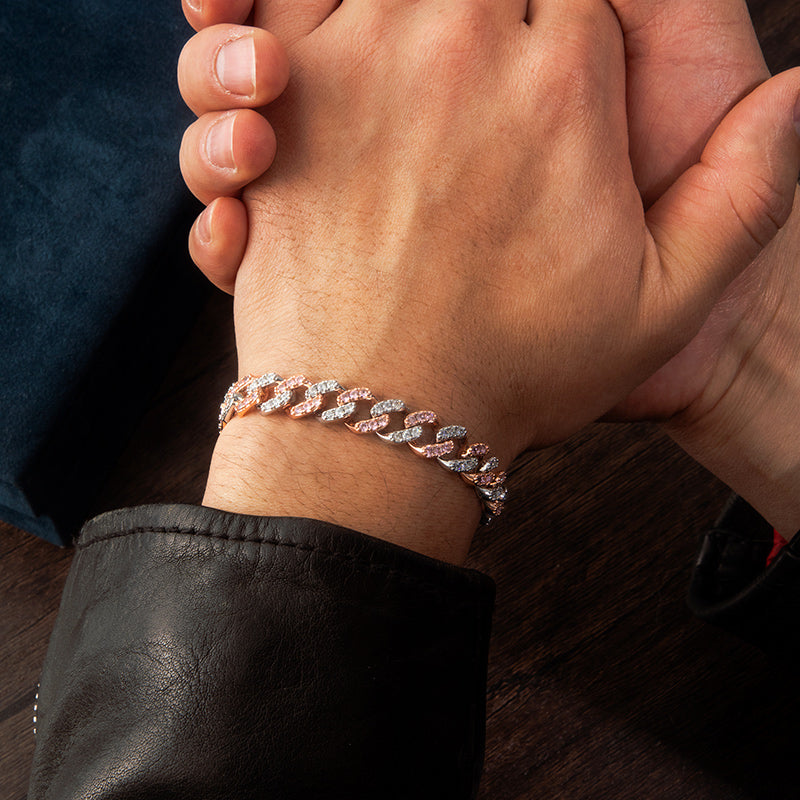 8mm Two Tone Pink Cuban Link Bracelet