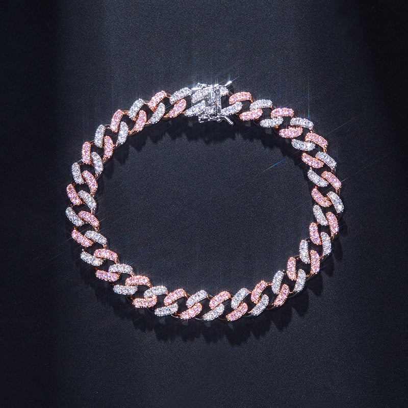 8mm Two Tone Pink Cuban Link Bracelet
