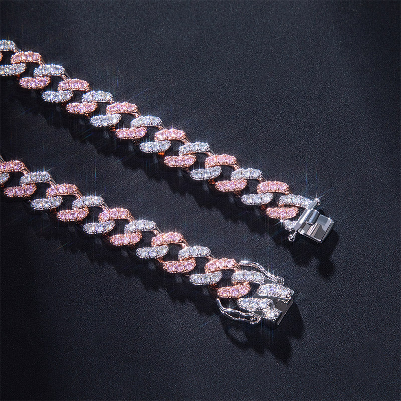 8mm Two Tone Pink Cuban Link Bracelet
