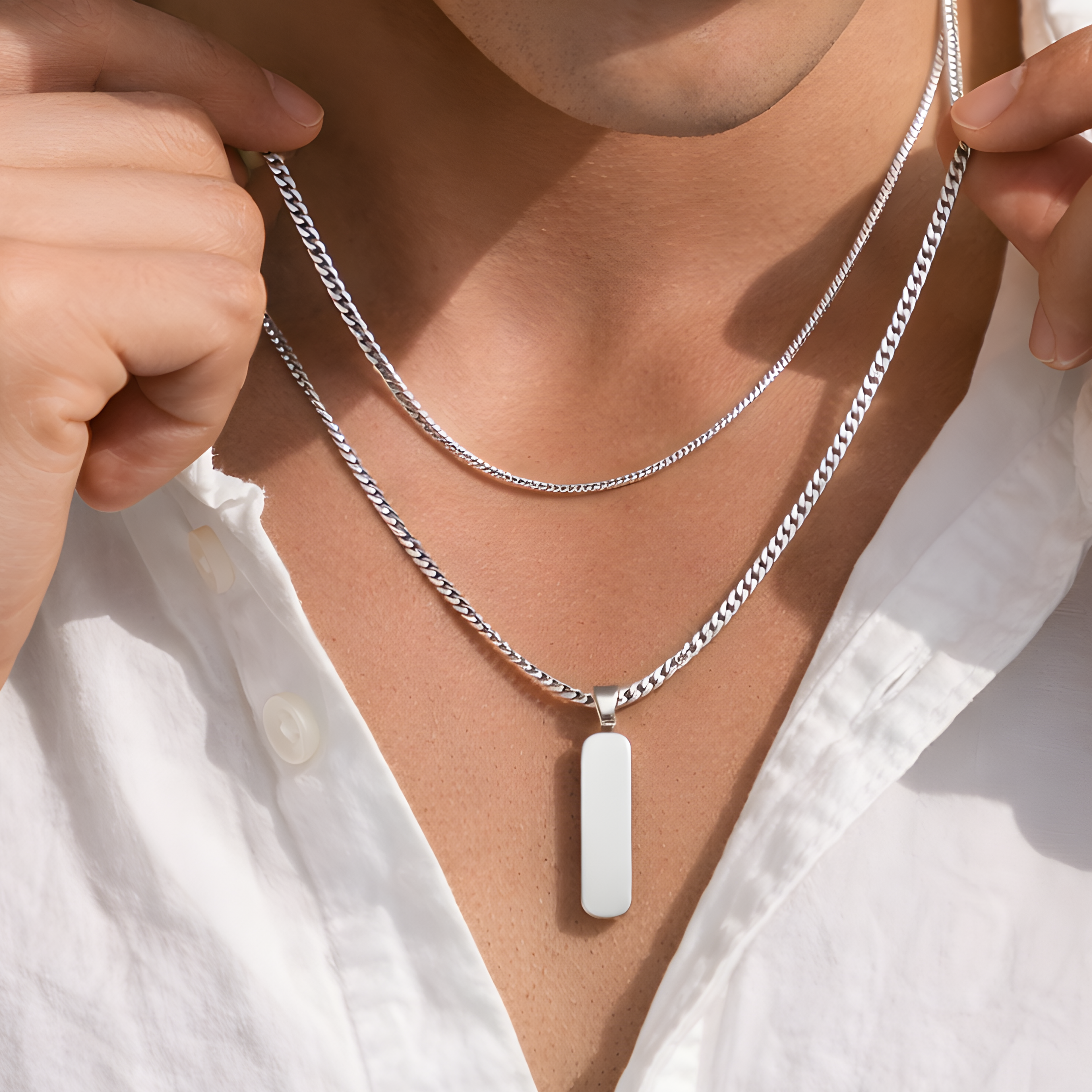 Minimal Pendant Set Silver Chain